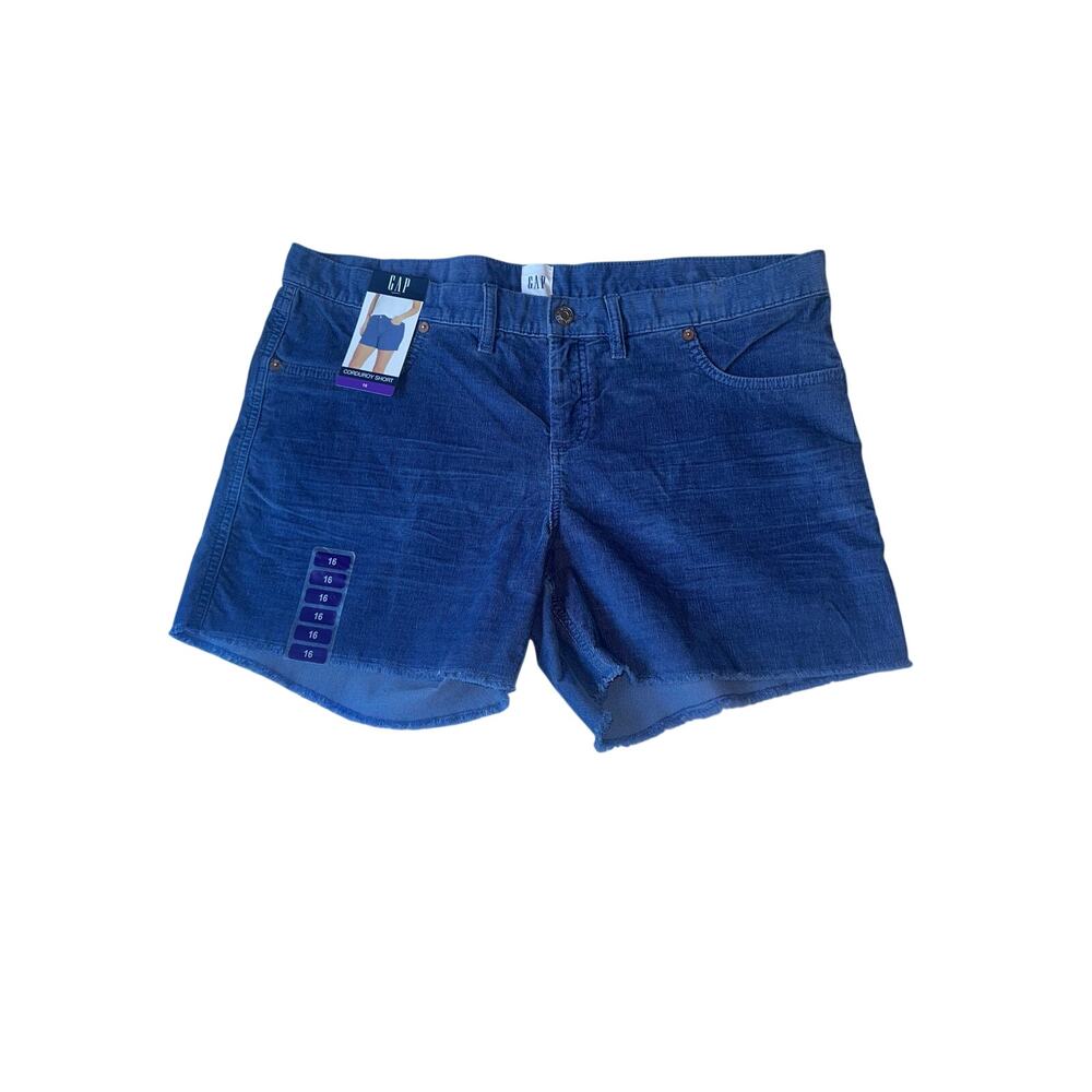Gap Blue Corduroy Shorts Women’s 16 Frayed Hem Mid Rise Stretch coastal grandma